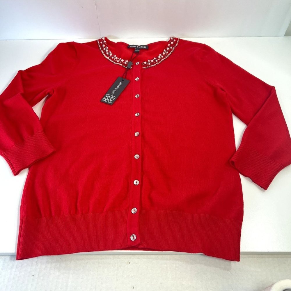 Cable and Gauge red sweater Size Small Embellished red cardigan